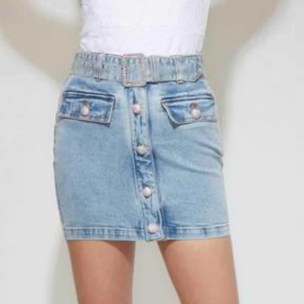 NWT Generation Love Crystal Belted Denim Skirt